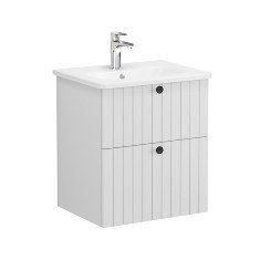 Vitra Root Groove 69416 Lavabo Dolabı, İki Çekmeceli, 60 Cm, Mat Açık Gri, Yuvarlak Lavabolu